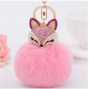 Cute Fox Faux Fur Pom Pom Keychain Charm Purse Bag